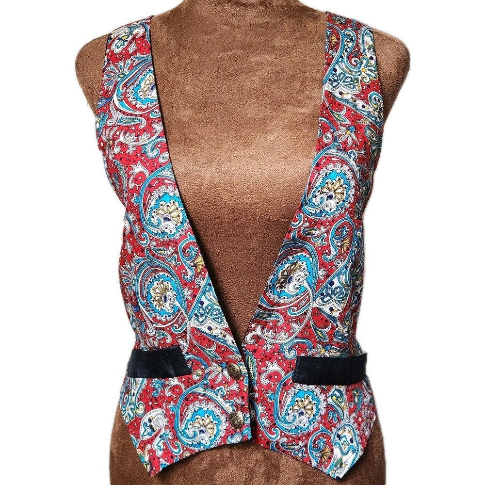 Vintage Vest By Mirrors Women's Size S Paisley 90s Colorful‎ Women's Artsy - Picture 2 of 9